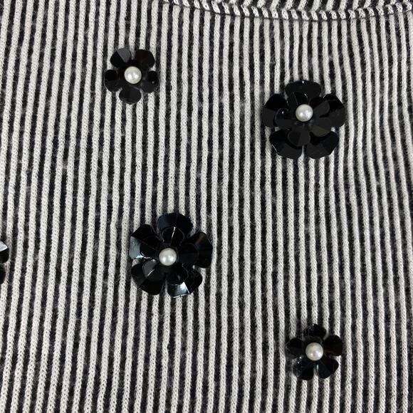 ELLE Sequin Blouse Short Sleeve Black Striped Scoopneck Top Womens XS - Picture 6 of 11